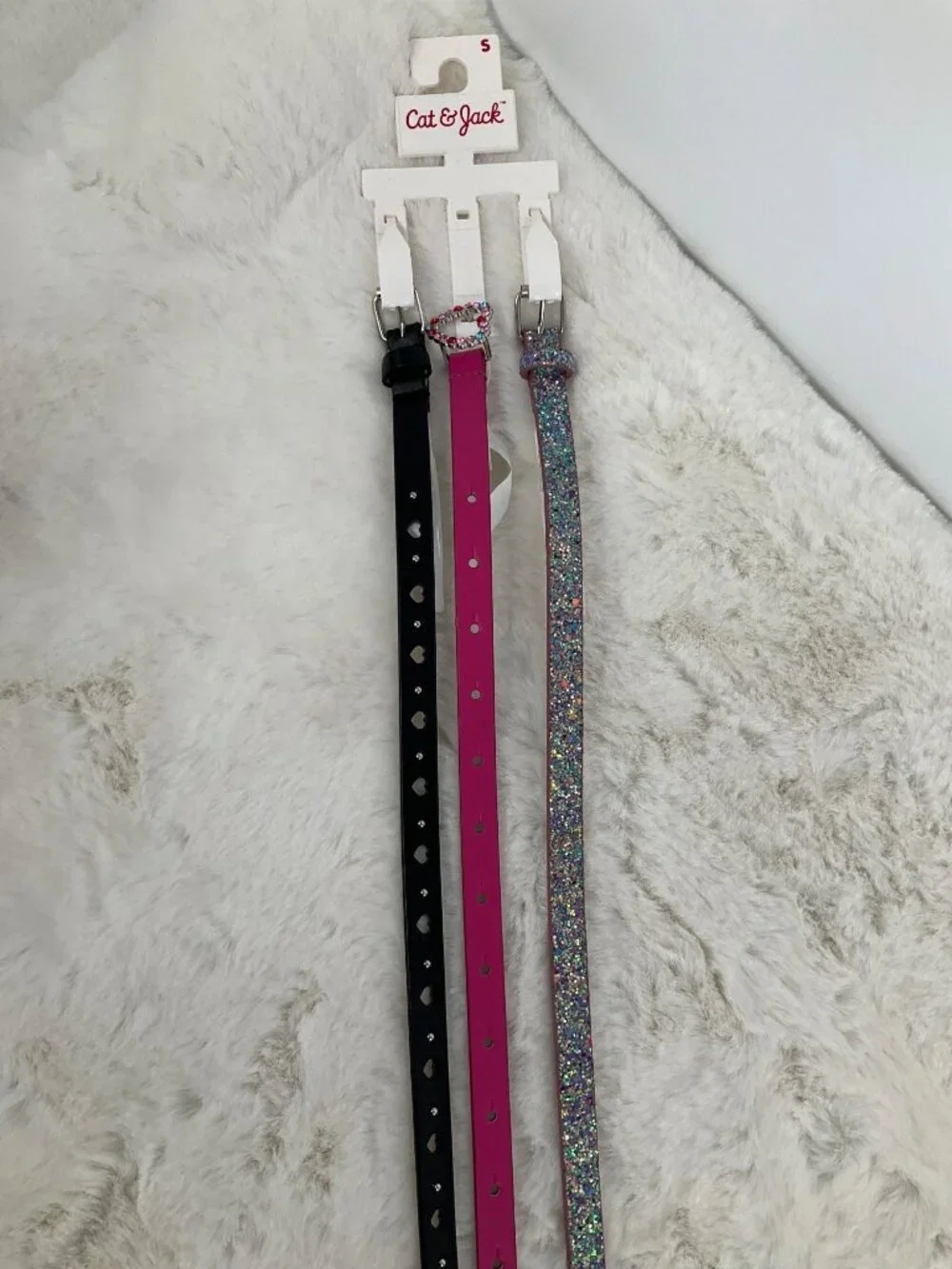 Cat & Jack size Small 3-piece Adjustable belt set, Girl's Glitter, Pink, Black